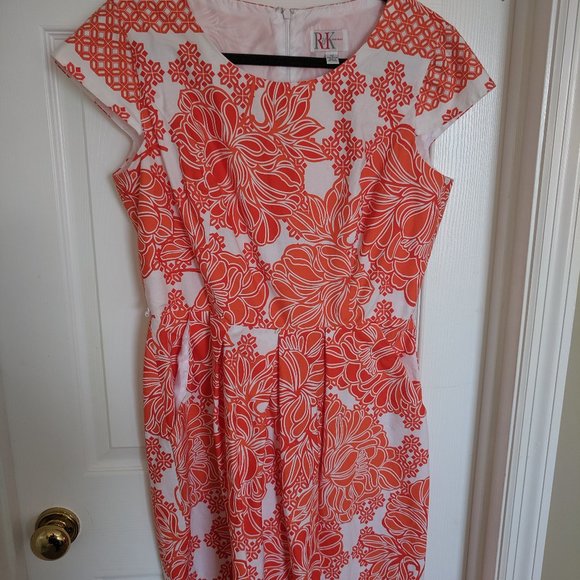 R & K Bright Orange Fit and Flare Dress - Picture 4 of 8